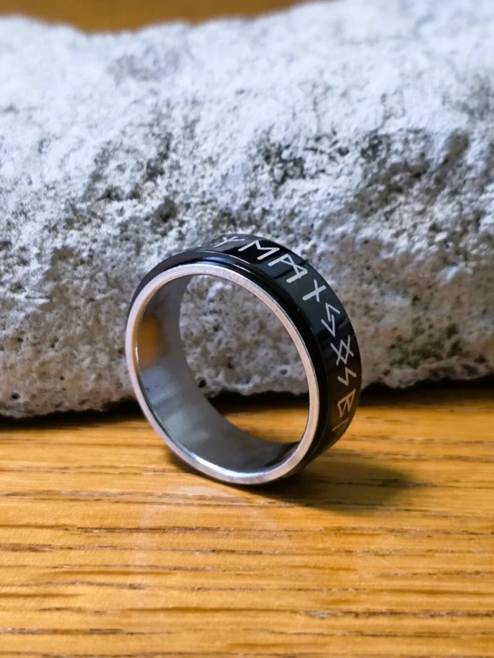 NEW! Stainless Steel Spinner Ring - Black Fidget Band with Characters - Size 10